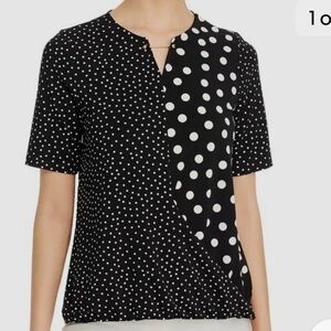 86. Tahari Blouse in Multi-Media Print Black & White Polka-Dots, Size Small